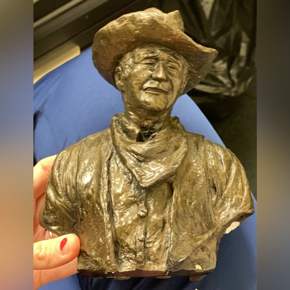 Realistic Bronze Bust Legend Cowboy With Cowboy Hat & Bandana Around Neck